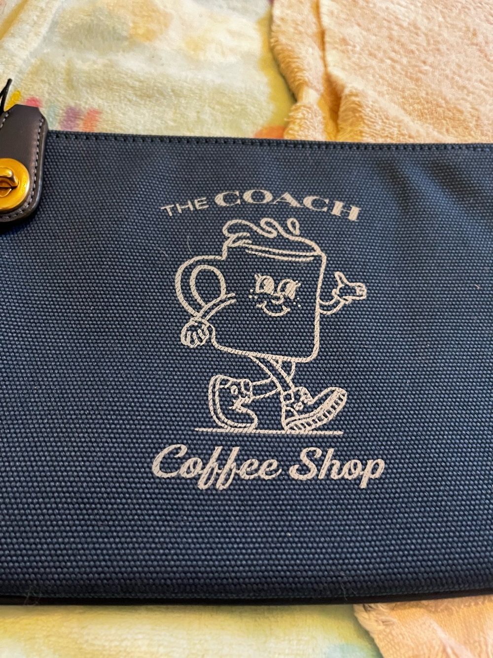 Coach Navy Canvas Coffee Shop Pouch with White Graphic